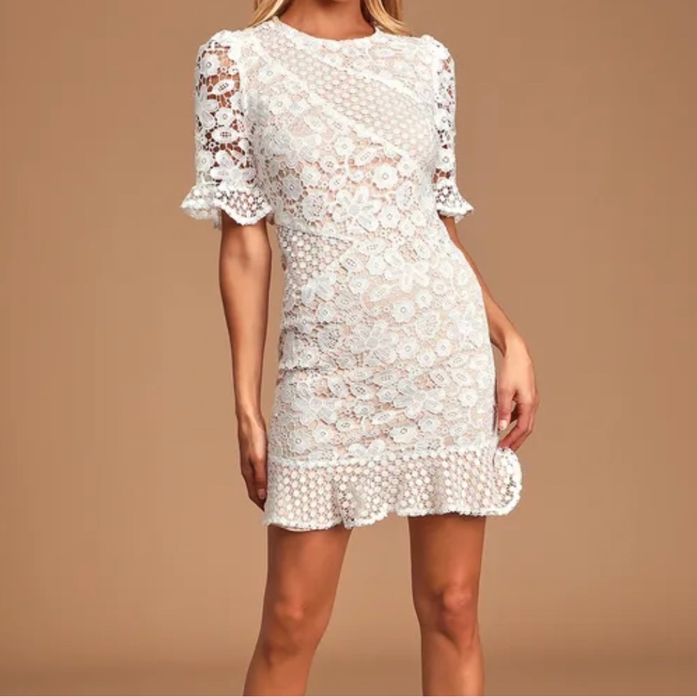 My Dearest White Lace Short Sleeve Mini Dress